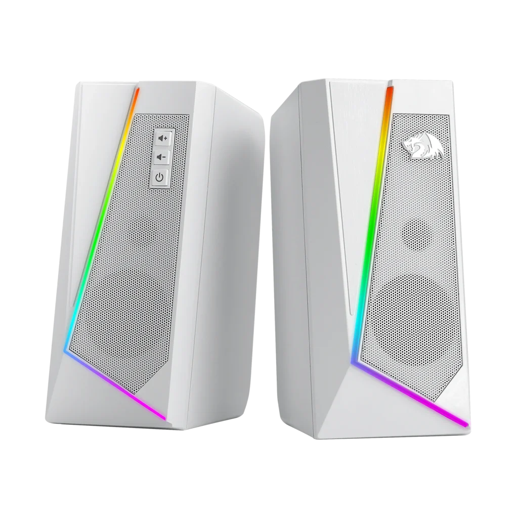 GS520 RGB Desktop Speakers, 2.0 Channel PC Stereo Speaker with 6 Colorful LED Modes, Enhanced Sound, White/Pink