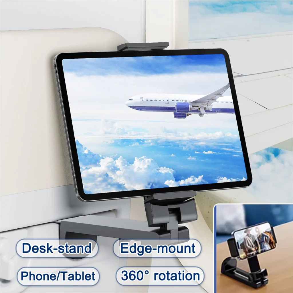 New Airplane Tablet Holder Travel Train Seat Cupboard Bar Handfree Foldable Phone Bracket Stand Desk Edge Grip 360 Rotation